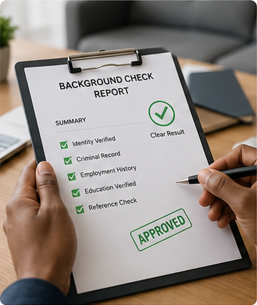 Employer reviewing candidate background check information before hiring