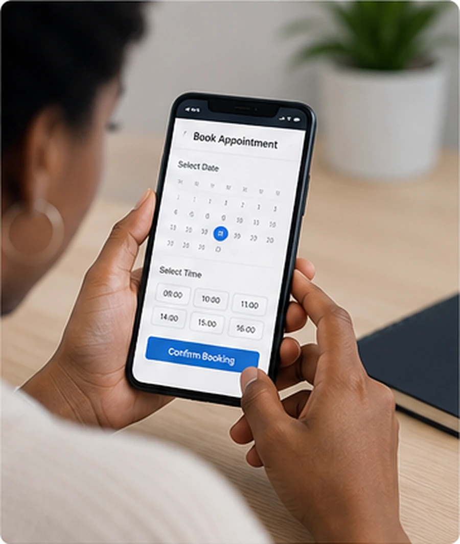 Customer booking an appointment online using a mobile device